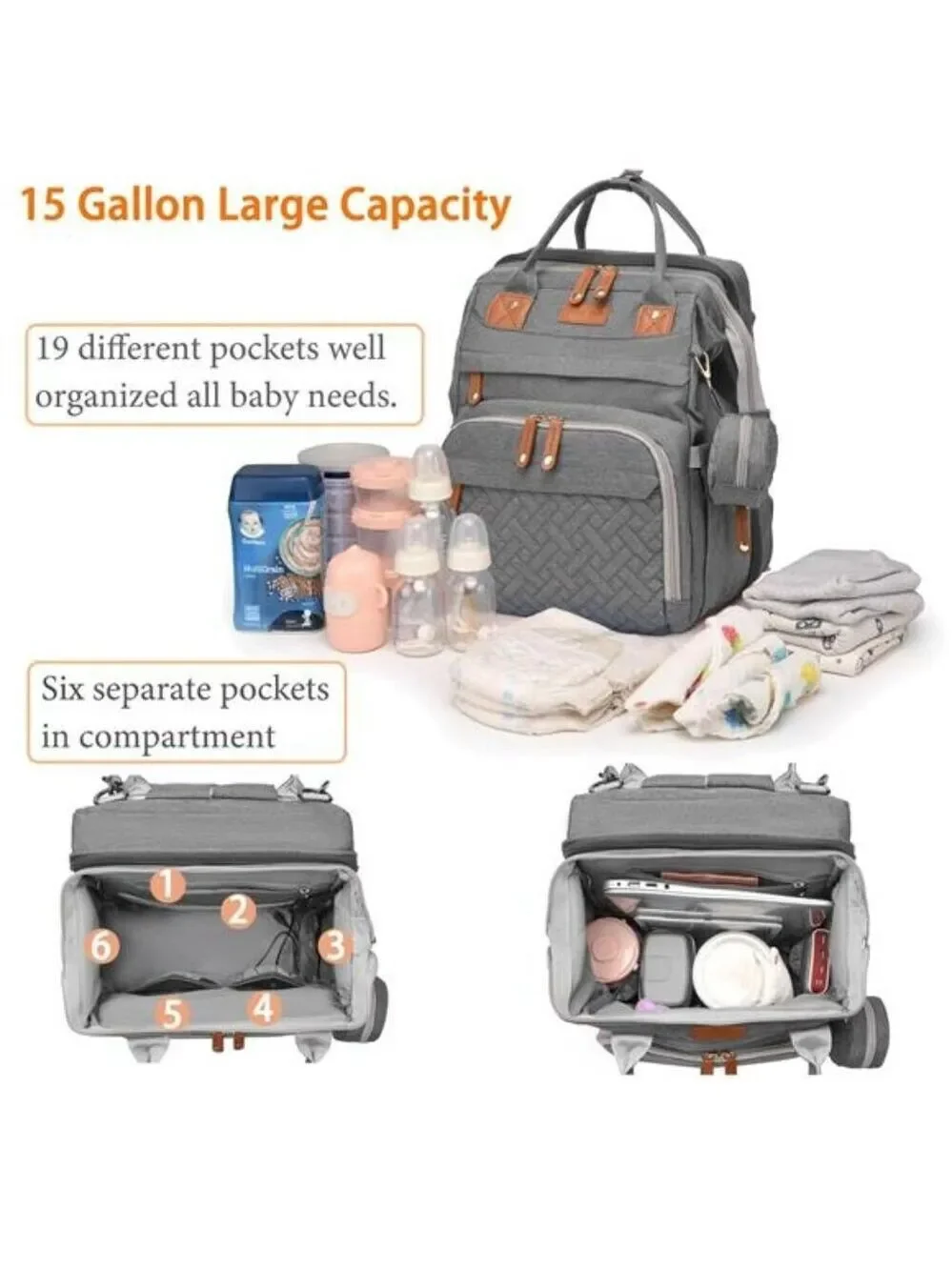 Diaper Bag Backpack with Changing Station USB Port Waterproof Large Capacity